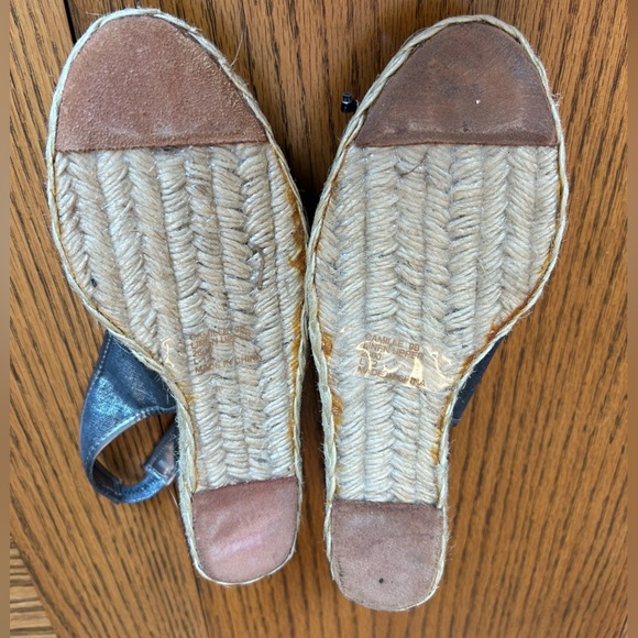 Lauren Ralph Lauren Silver Metallic Slide-On Slingback Wedges Bow - Picture 13 of 14